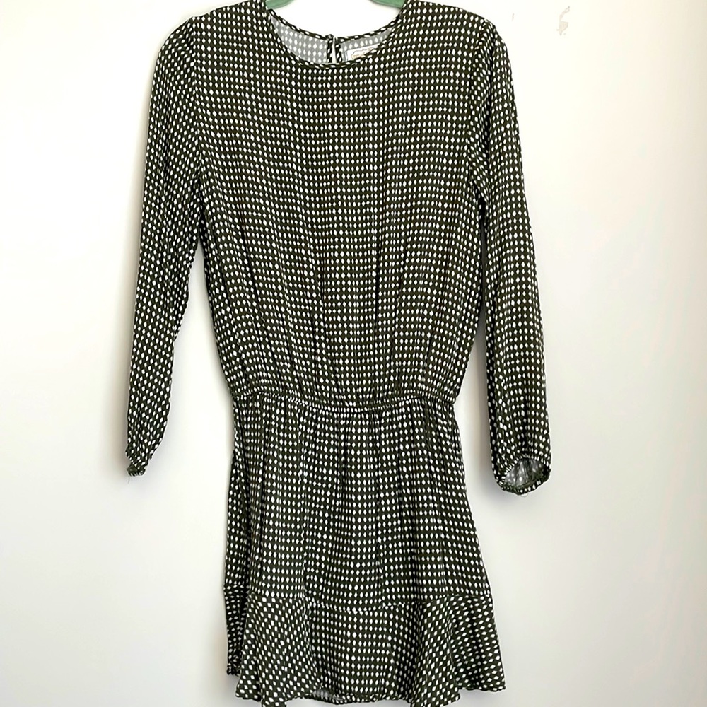 Mud Pie Womens Fina Flounce Dress Green Diamond Print | size Small (2)